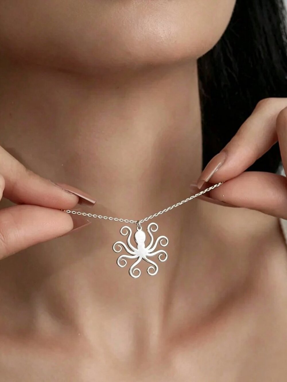 18K Gold Plated Octopus Pendant Necklace, Delicate Minimalist Marine Life